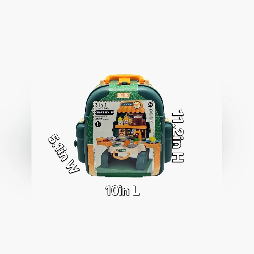 3-in-1 Kids Chef Kitchen Playset Backpack & Toddler Pretend Cooking Food Kit
